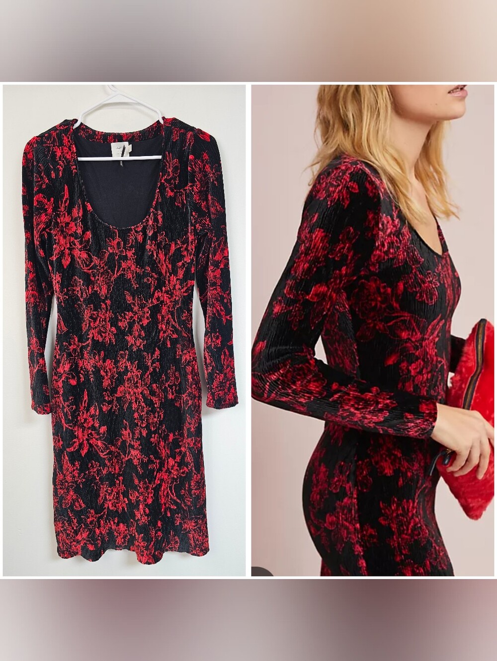 HD In Paris Dierdre Anthropologie Velvet Floral Column Bodycon Dress Grunge